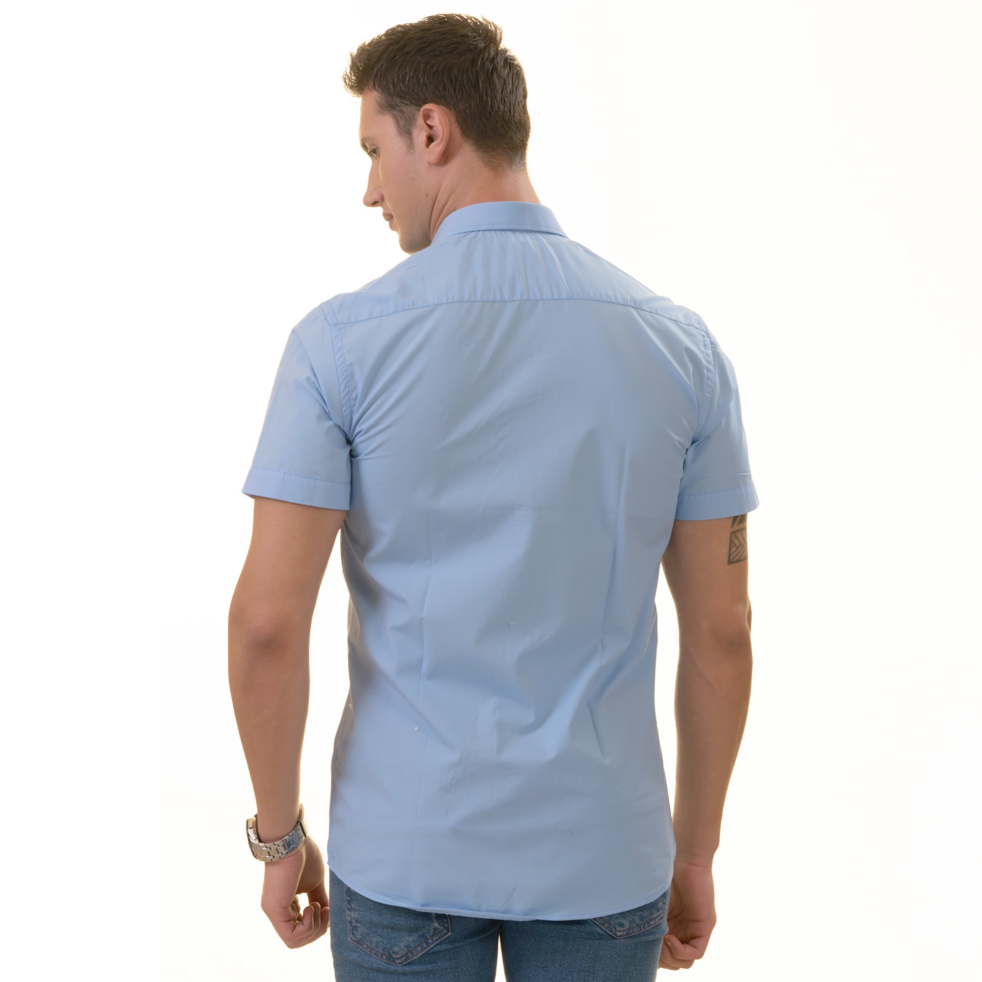 Blue Inside Different Paisley Short Sleeve Button-Up Shirt - Slim Fit Cotton - Image 5