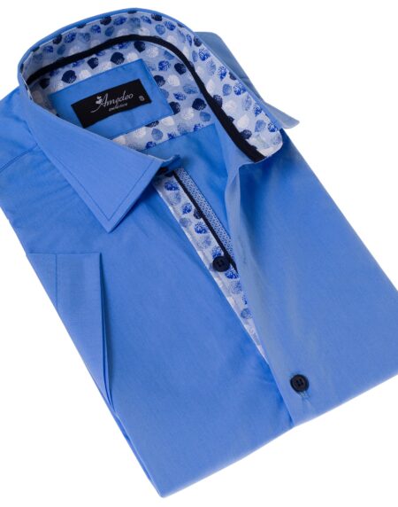 Blue Inside Different Paisley Short Sleeve Button-Up Shirt – Slim Fit Cotton