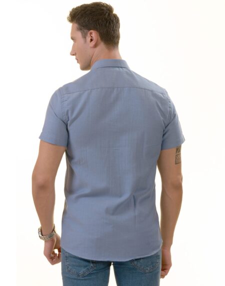 Blue Oxford Inside Floral Paisley Short Sleeve Button-Up Shirt – Slim Fit Cotton