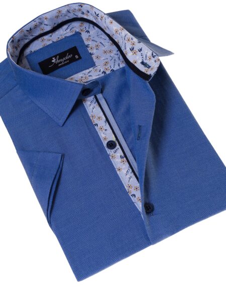 Blue Oxford Inside Floral Paisley Short Sleeve Button-Up Shirt – Slim Fit Cotton
