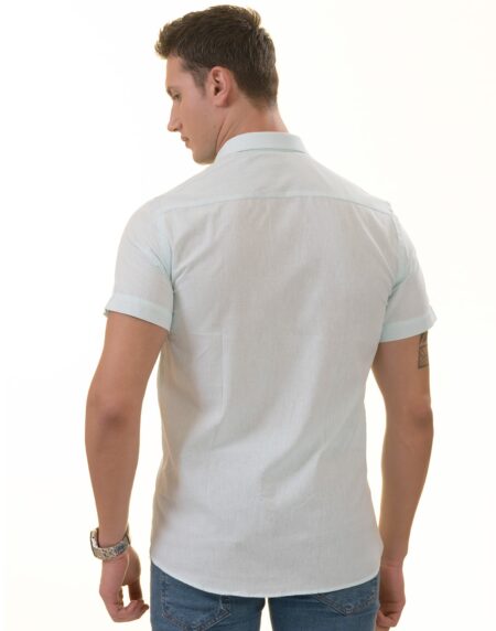Mint Green Paisley Short Sleeve Button-Up Shirt – Slim Fit Cotton Dress Shirt