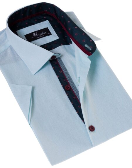 Mint Green Paisley Short Sleeve Button-Up Shirt – Slim Fit Cotton Dress Shirt