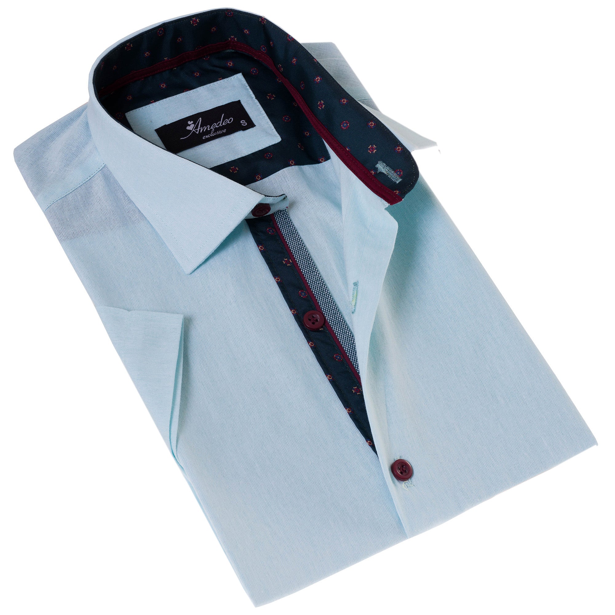 Mint Green Paisley Short Sleeve Button-Up Shirt – Slim Fit Cotton Dress Shirt