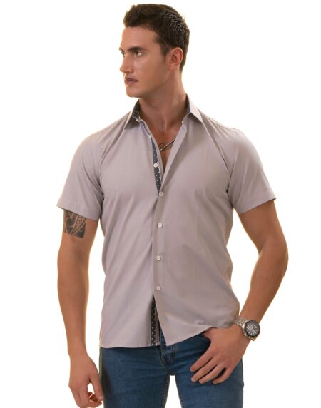 Light Purple Button-Up Shirt – Short Sleeve Slim Fit Cotton Premium
