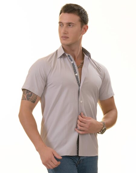 Light Purple Button-Up Shirt – Short Sleeve Slim Fit Cotton Premium