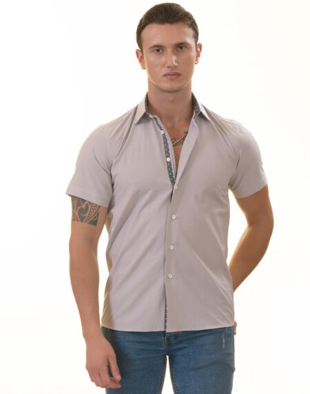 Light Purple Button-Up Shirt – Short Sleeve Slim Fit Cotton Premium
