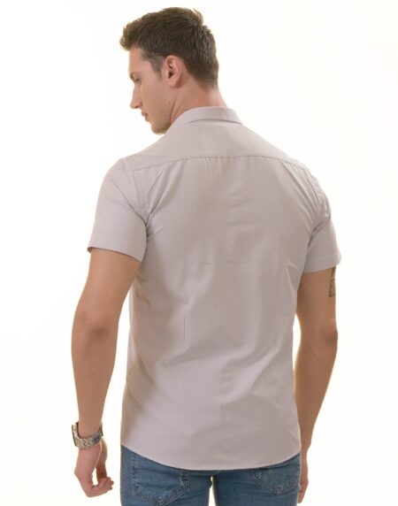 Light Purple Button-Up Shirt – Short Sleeve Slim Fit Cotton Premium