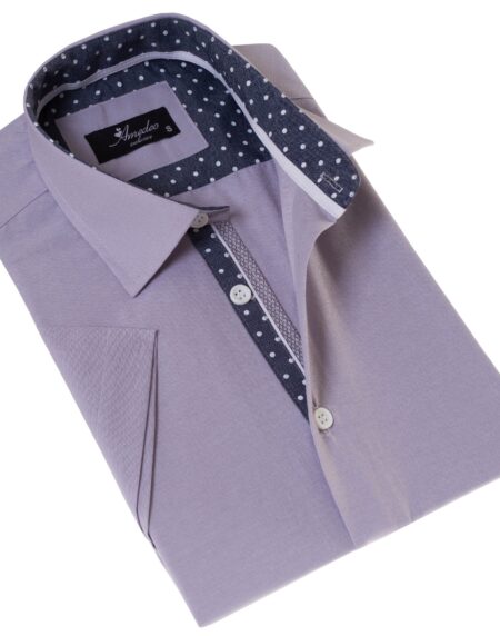Light Purple Button-Up Shirt – Short Sleeve Slim Fit Cotton Premium