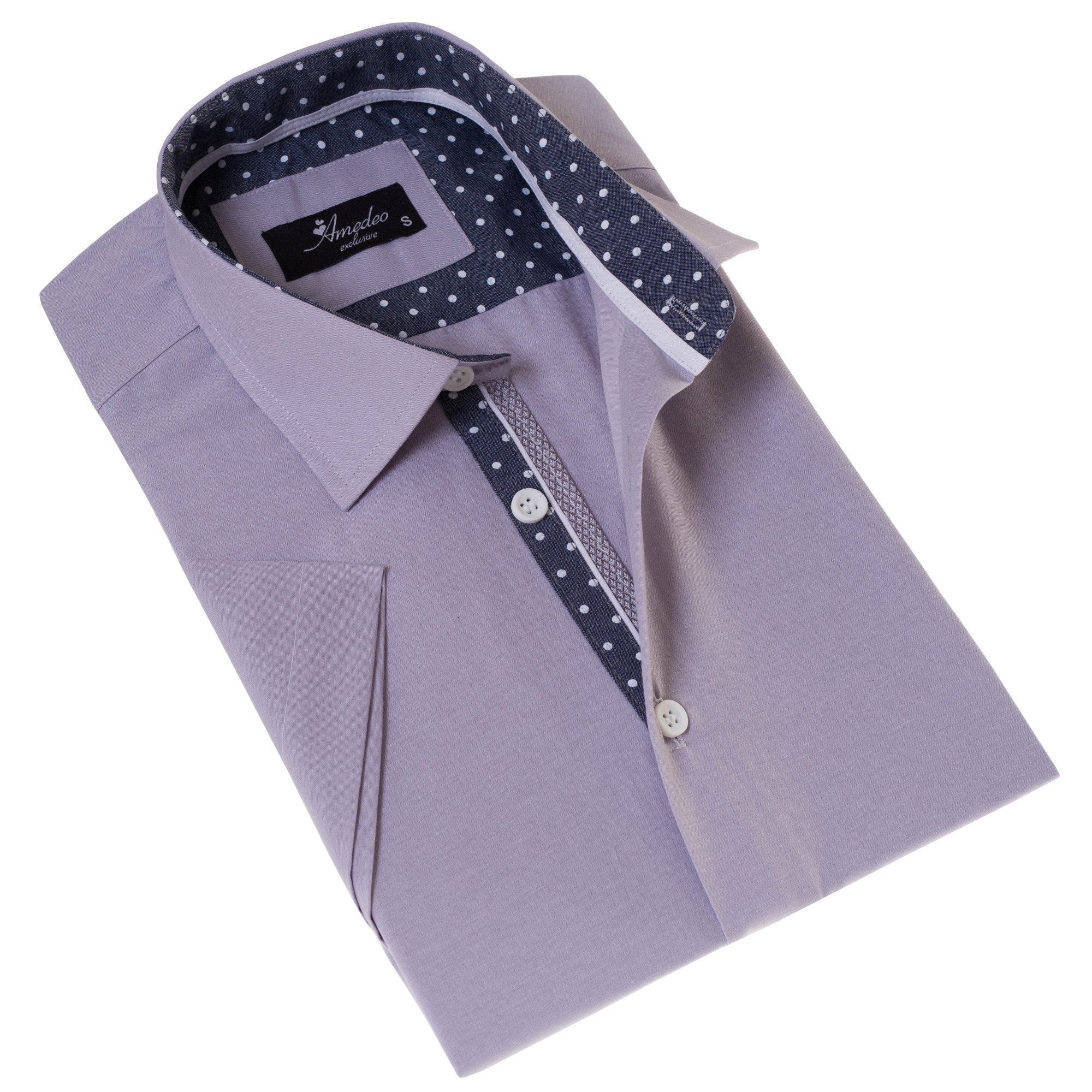 Light Purple Button-Up Shirt – Short Sleeve Slim Fit Cotton Premium