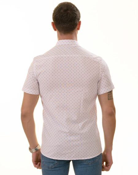 White Burgundy Paisley Slim Fit Short Sleeve Cotton Printed Button-Up Shirt