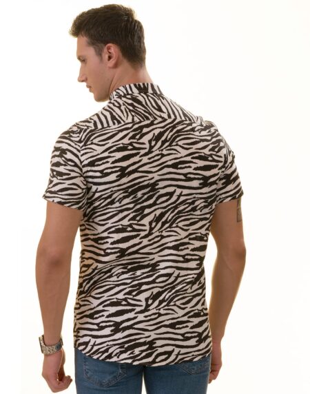 Black & White Zebra Paisley Slim Fit Short Sleeve Cotton Button-Up Shirt
