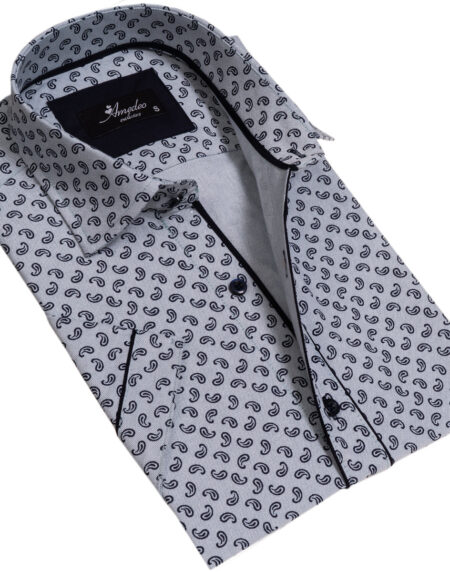Grey Mens Short Sleeve Button up Shirts – Tailored Slim Fit Cotton Dress Shirts