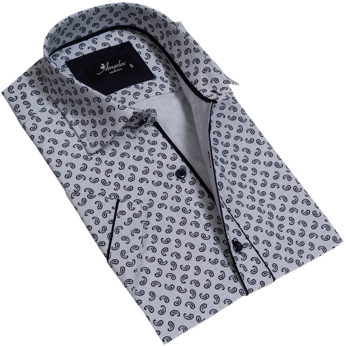 Grey Mens Short Sleeve Button up Shirts - Tailored Slim Fit Cotton Dress Shirts - Image 2