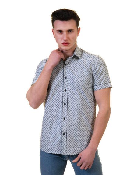 Grey Mens Short Sleeve Button up Shirts – Tailored Slim Fit Cotton Dress Shirts