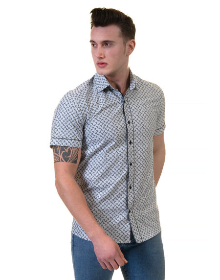Grey Mens Short Sleeve Button up Shirts – Tailored Slim Fit Cotton Dress Shirts