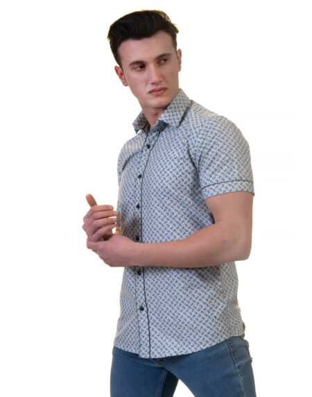 Grey Mens Short Sleeve Button up Shirts – Tailored Slim Fit Cotton Dress Shirts