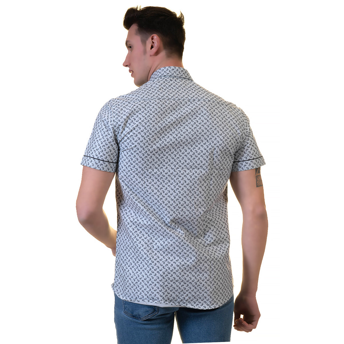 Grey Mens Short Sleeve Button up Shirts - Tailored Slim Fit Cotton Dress Shirts - Image 5