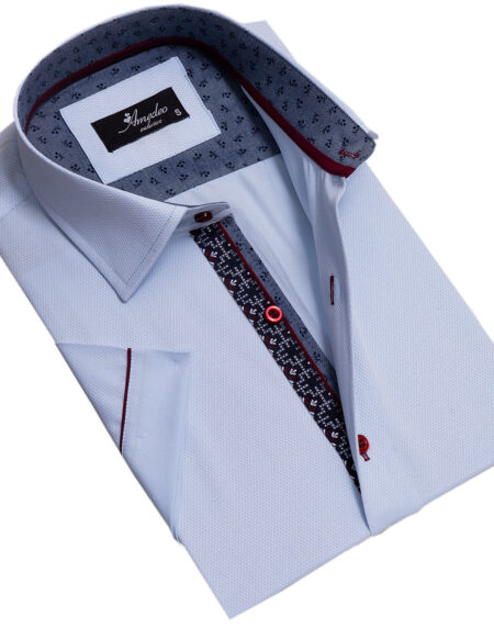 Blue Mens Short Sleeve Button up Shirts – Tailored Slim Fit Cotton Dress Shirts