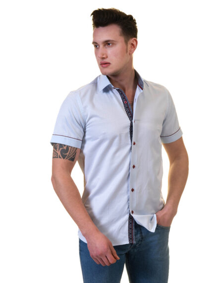 Blue Mens Short Sleeve Button up Shirts – Tailored Slim Fit Cotton Dress Shirts