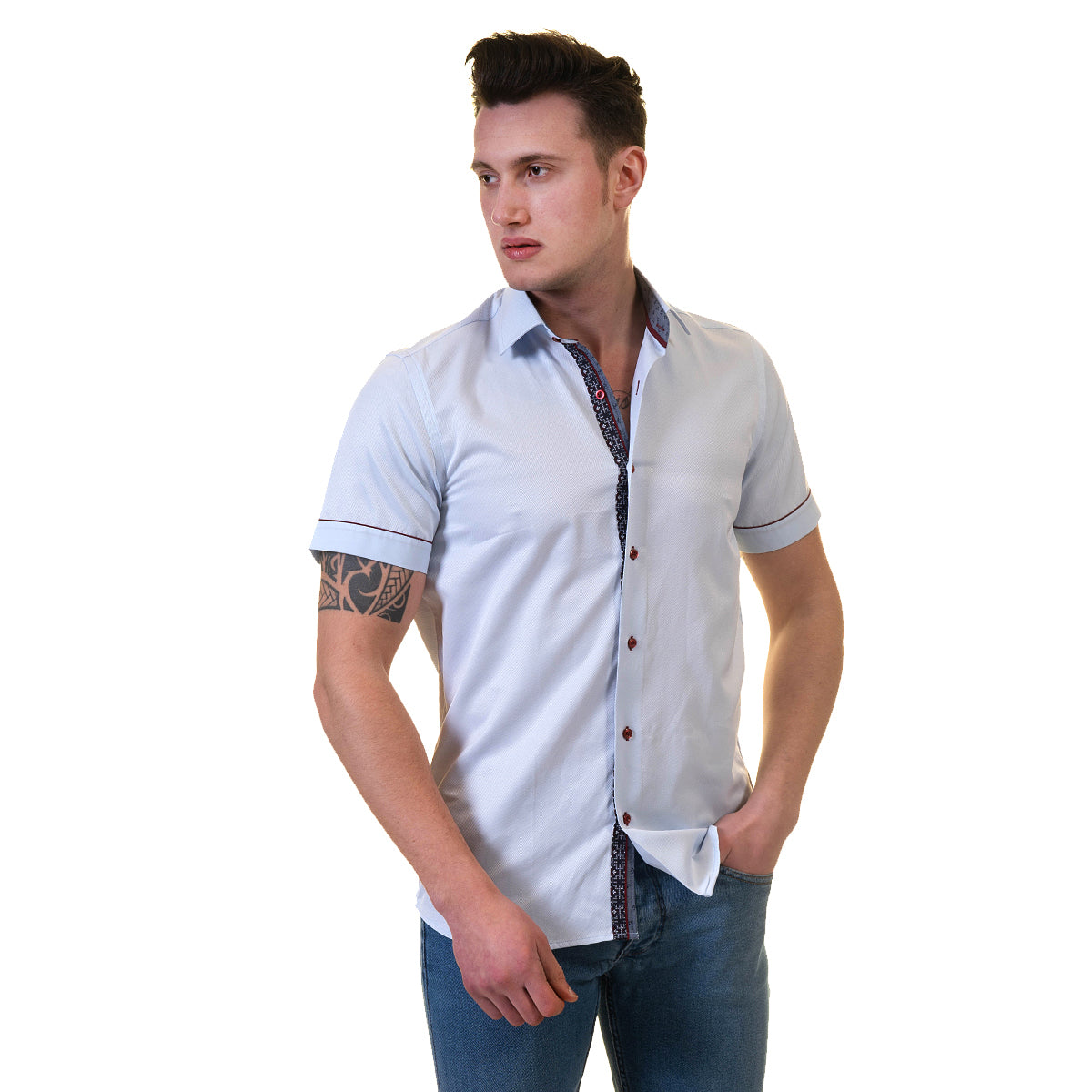 Blue Mens Short Sleeve Button up Shirts – Tailored Slim Fit Cotton Dress Shirts