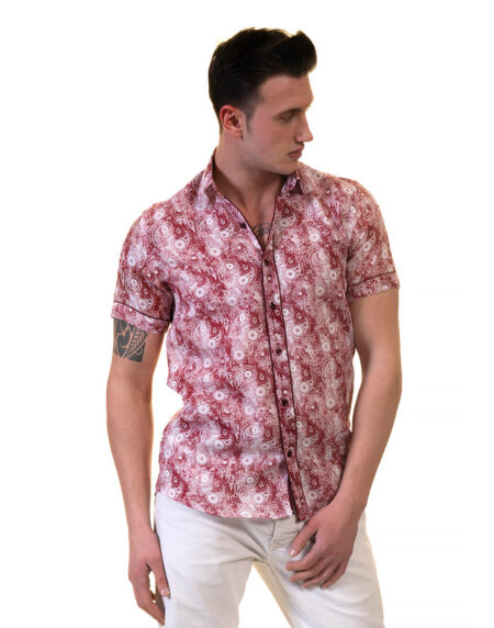 Pink Mens Short Sleeve Button up Shirts – Tailored Slim Fit Cotton Dress Shirts