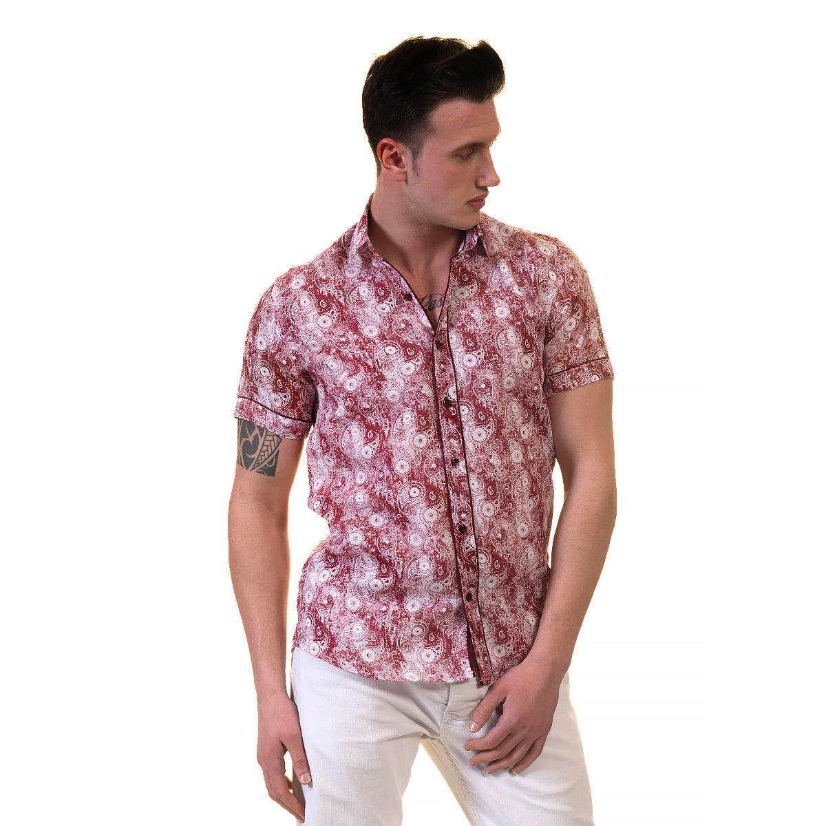 Pink Mens Short Sleeve Button up Shirts – Tailored Slim Fit Cotton Dress Shirts