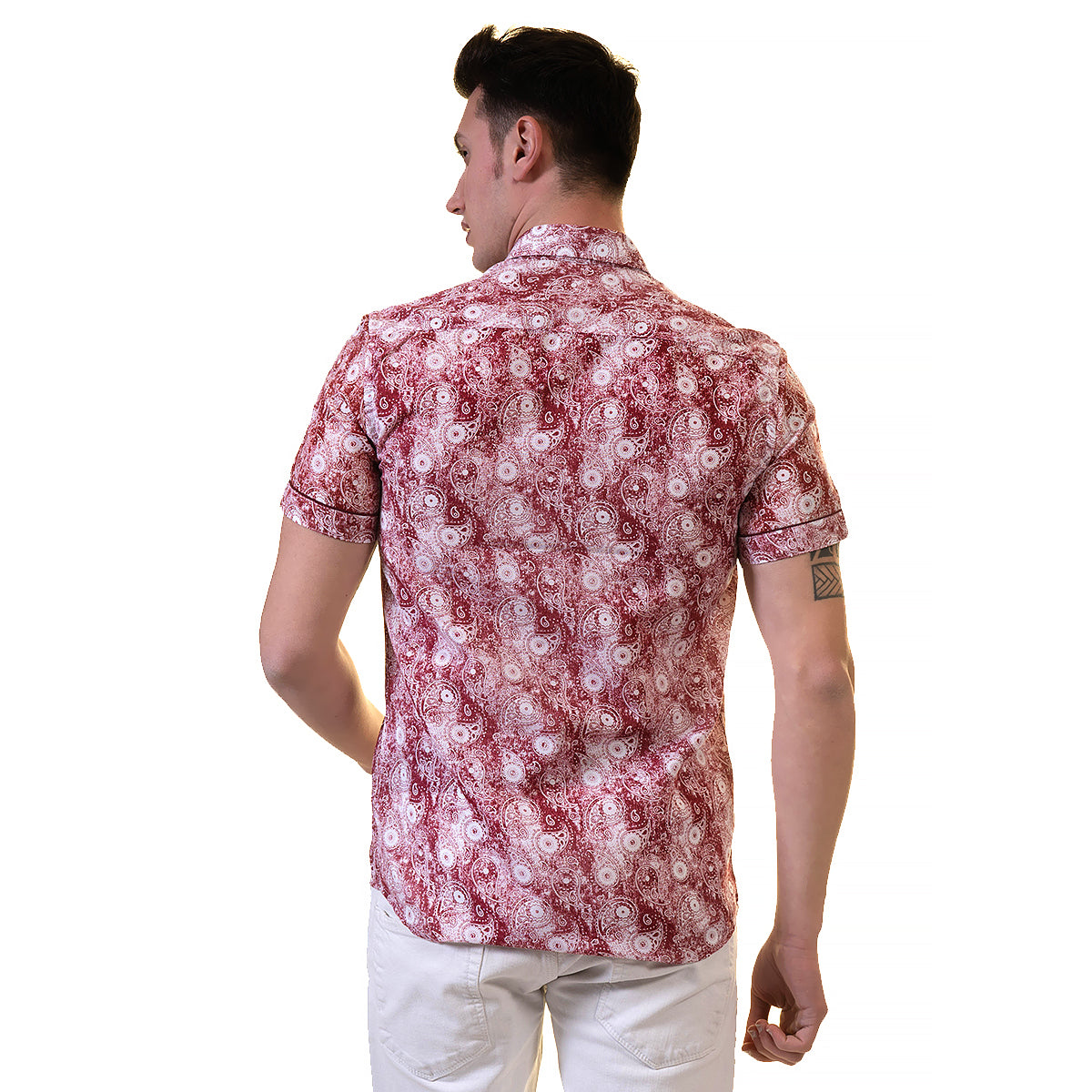 Pink Mens Short Sleeve Button up Shirts - Tailored Slim Fit Cotton Dress Shirts - Image 2