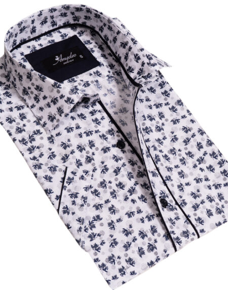 Black Dots Mens Short Sleeve Button up Shirts – Tailored Slim Fit Cotton Dress Shirts