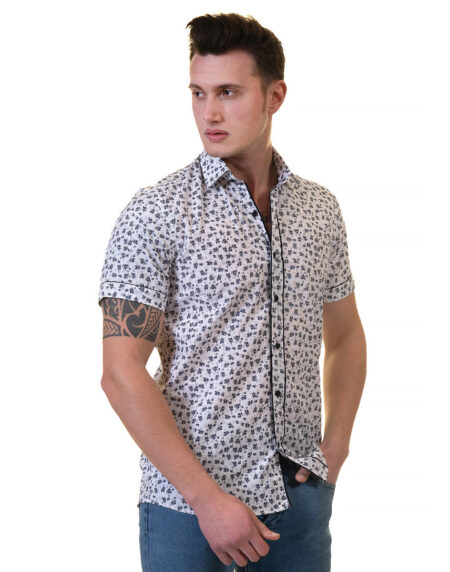 Black Dots Mens Short Sleeve Button up Shirts – Tailored Slim Fit Cotton Dress Shirts