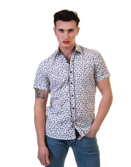 Black Dots Mens Short Sleeve Button up Shirts – Tailored Slim Fit Cotton Dress Shirts