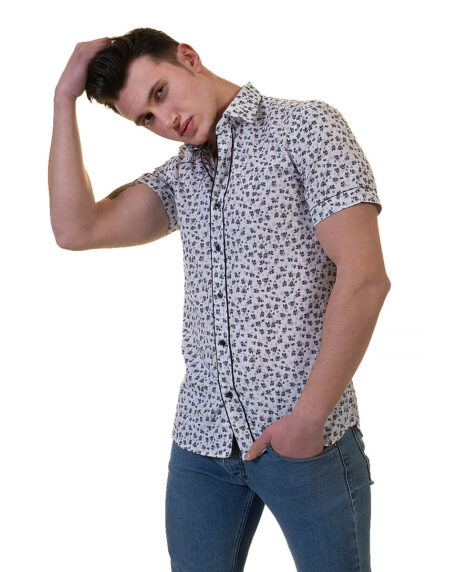 Black Dots Mens Short Sleeve Button up Shirts – Tailored Slim Fit Cotton Dress Shirts