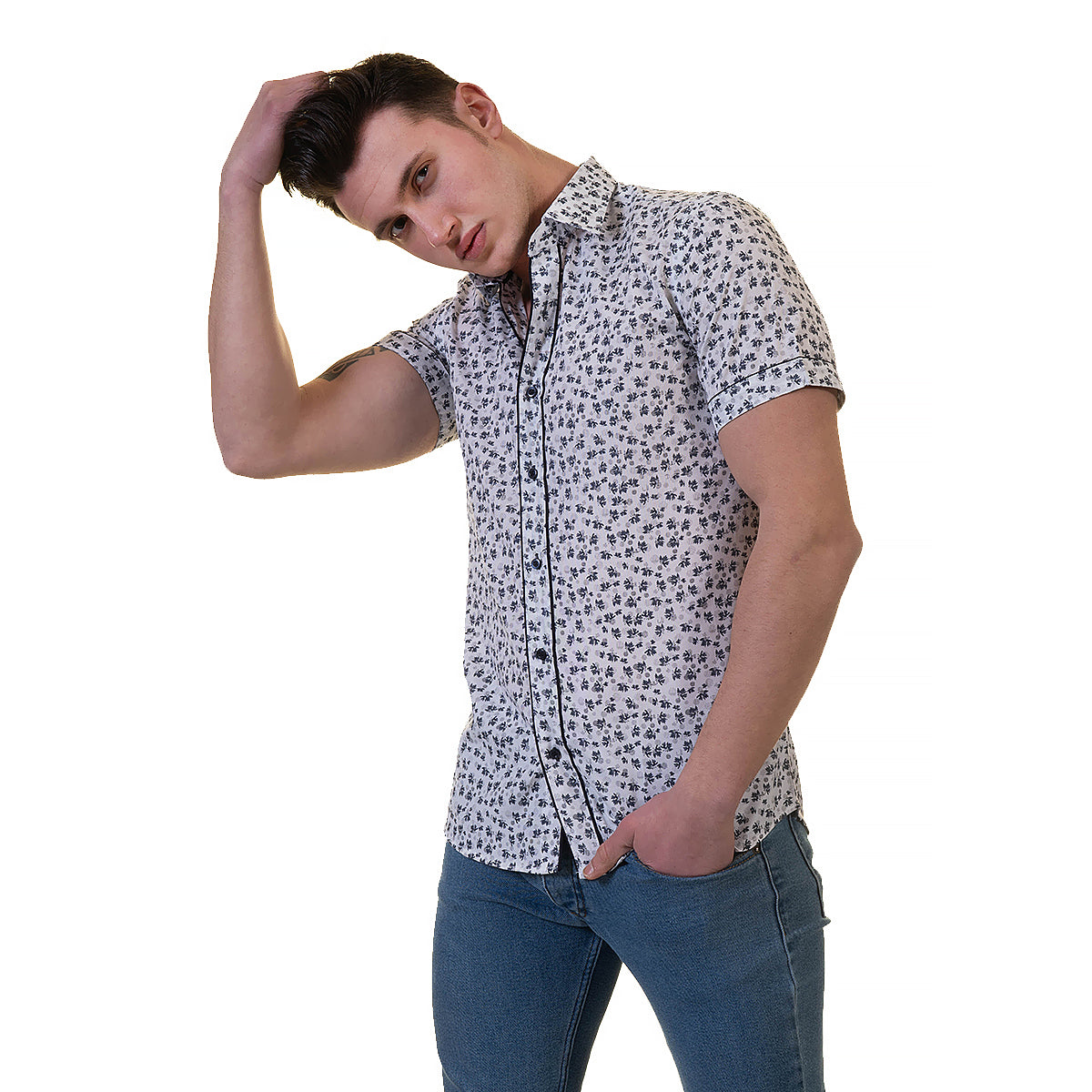 Black Dots Mens Short Sleeve Button up Shirts - Tailored Slim Fit Cotton Dress Shirts - Image 4