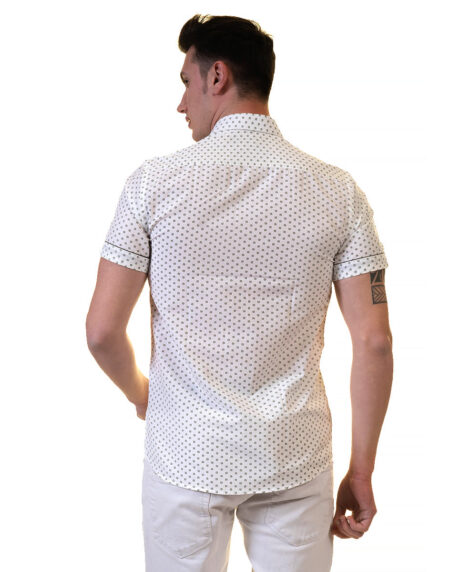 Off White Doted Mens Short Sleeve Button up Shirts – Tailored Slim Fit Cotton Dress Shirts