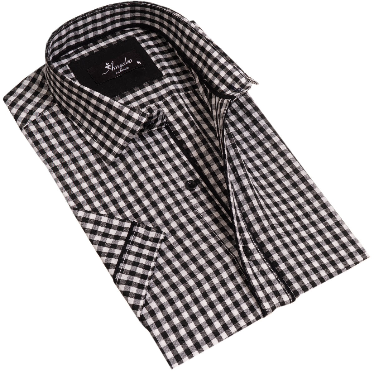 Black and White Mens Short Sleeve Button up Shirts - Tailored Slim Fit Cotton Dress Shirts - Image 2
