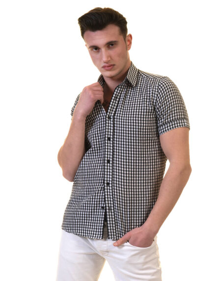 Black and White Mens Short Sleeve Button up Shirts – Tailored Slim Fit Cotton Dress Shirts