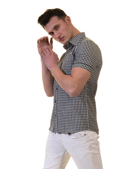 Black and White Mens Short Sleeve Button up Shirts – Tailored Slim Fit Cotton Dress Shirts