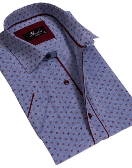 Blue Mens Short Sleeve Button up Shirts – Tailored Slim Fit Cotton Dress Shirts