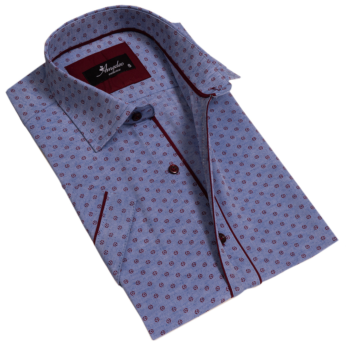 Blue Mens Short Sleeve Button up Shirts - Tailored Slim Fit Cotton Dress Shirts - Image 2