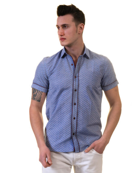 Blue Mens Short Sleeve Button up Shirts – Tailored Slim Fit Cotton Dress Shirts