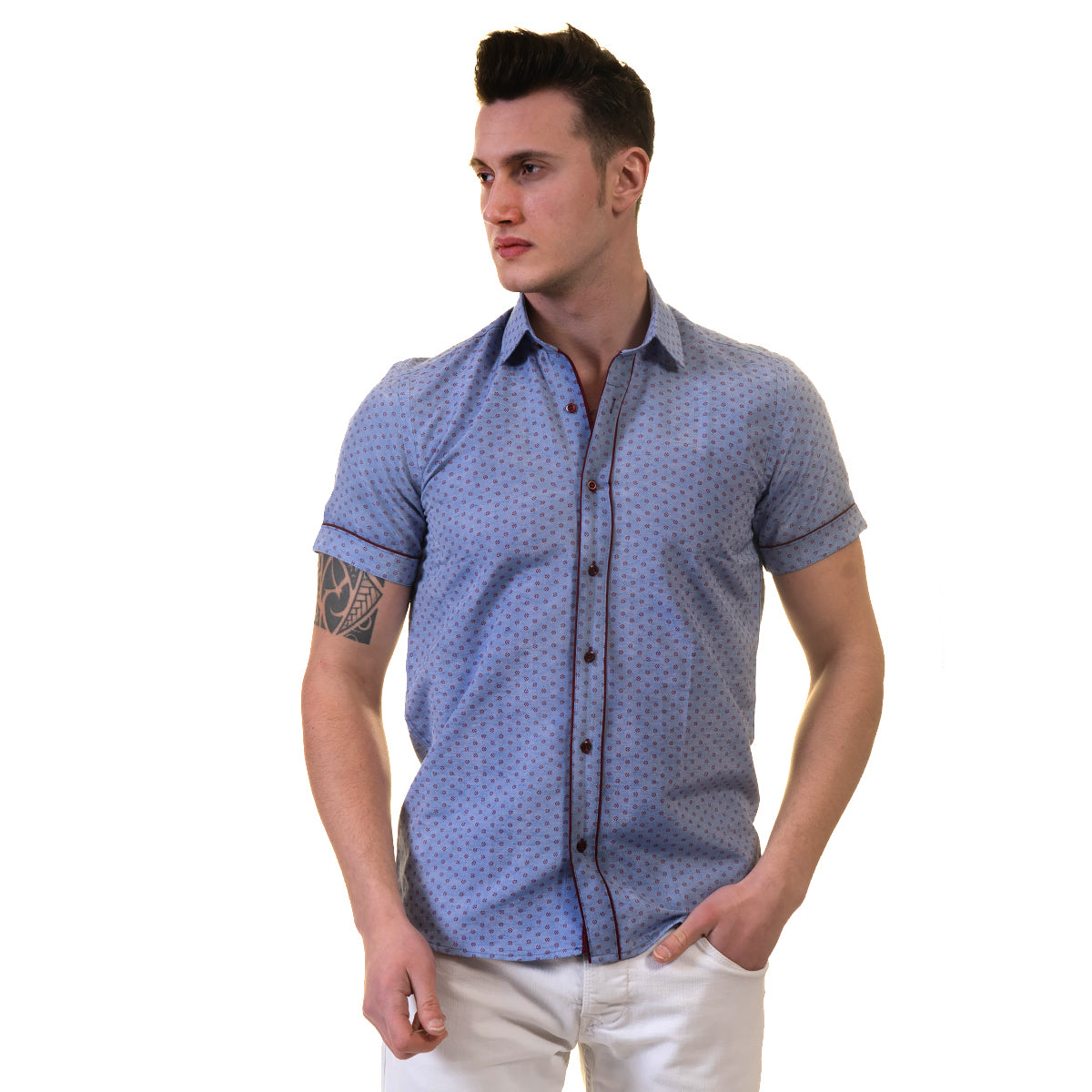 Blue Mens Short Sleeve Button up Shirts – Tailored Slim Fit Cotton Dress Shirts