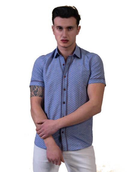 Blue Mens Short Sleeve Button up Shirts – Tailored Slim Fit Cotton Dress Shirts