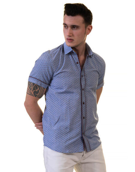 Blue Mens Short Sleeve Button up Shirts – Tailored Slim Fit Cotton Dress Shirts