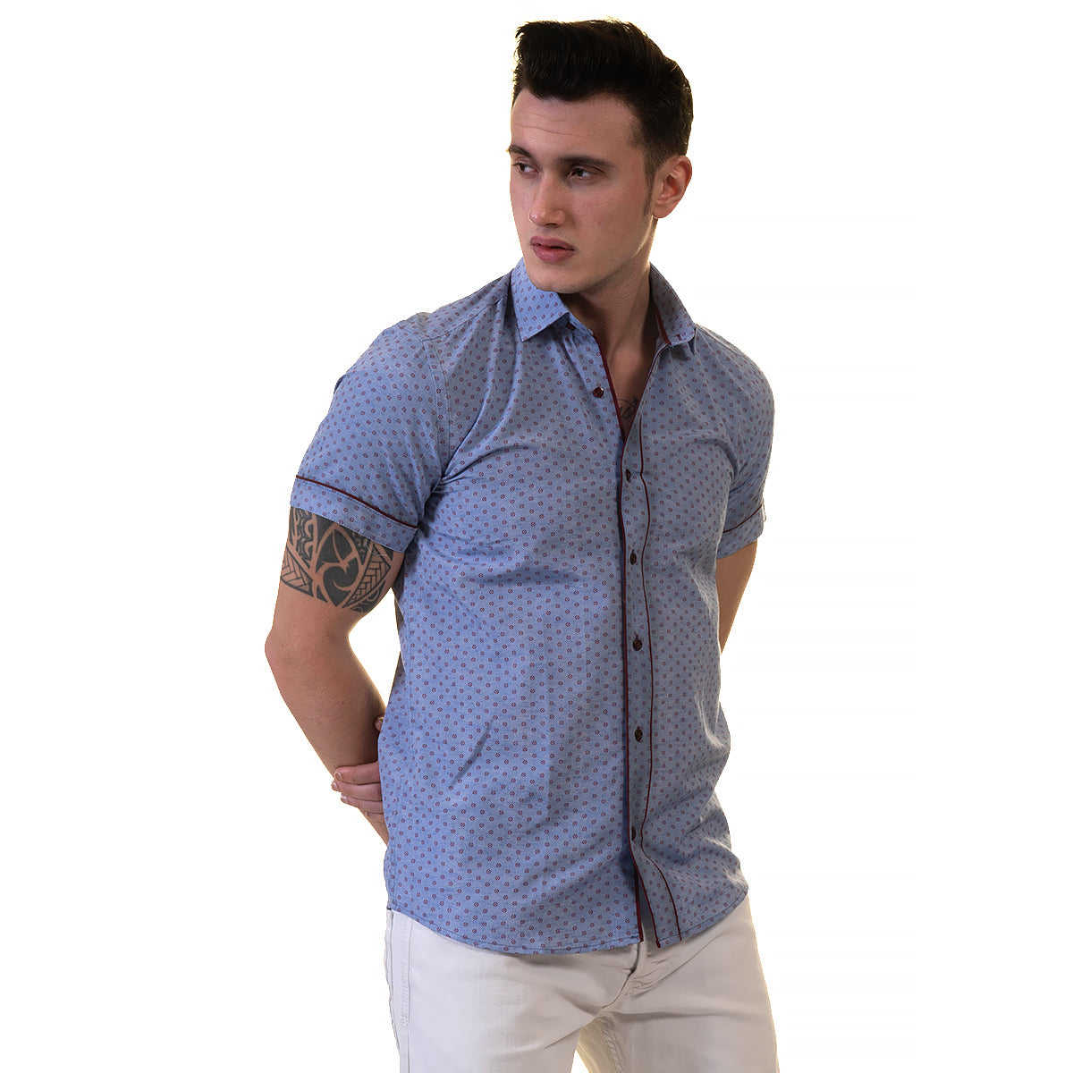 Blue Mens Short Sleeve Button up Shirts - Tailored Slim Fit Cotton Dress Shirts - Image 4