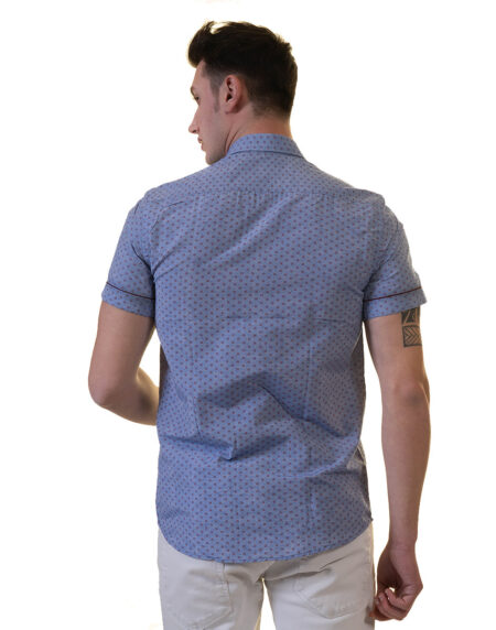 Blue Mens Short Sleeve Button up Shirts – Tailored Slim Fit Cotton Dress Shirts