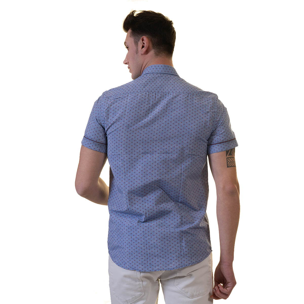 Blue Mens Short Sleeve Button up Shirts - Tailored Slim Fit Cotton Dress Shirts - Image 5
