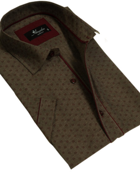 Brown Mens Short Sleeve Button up Shirts – Tailored Slim Fit Cotton Dress Shirts