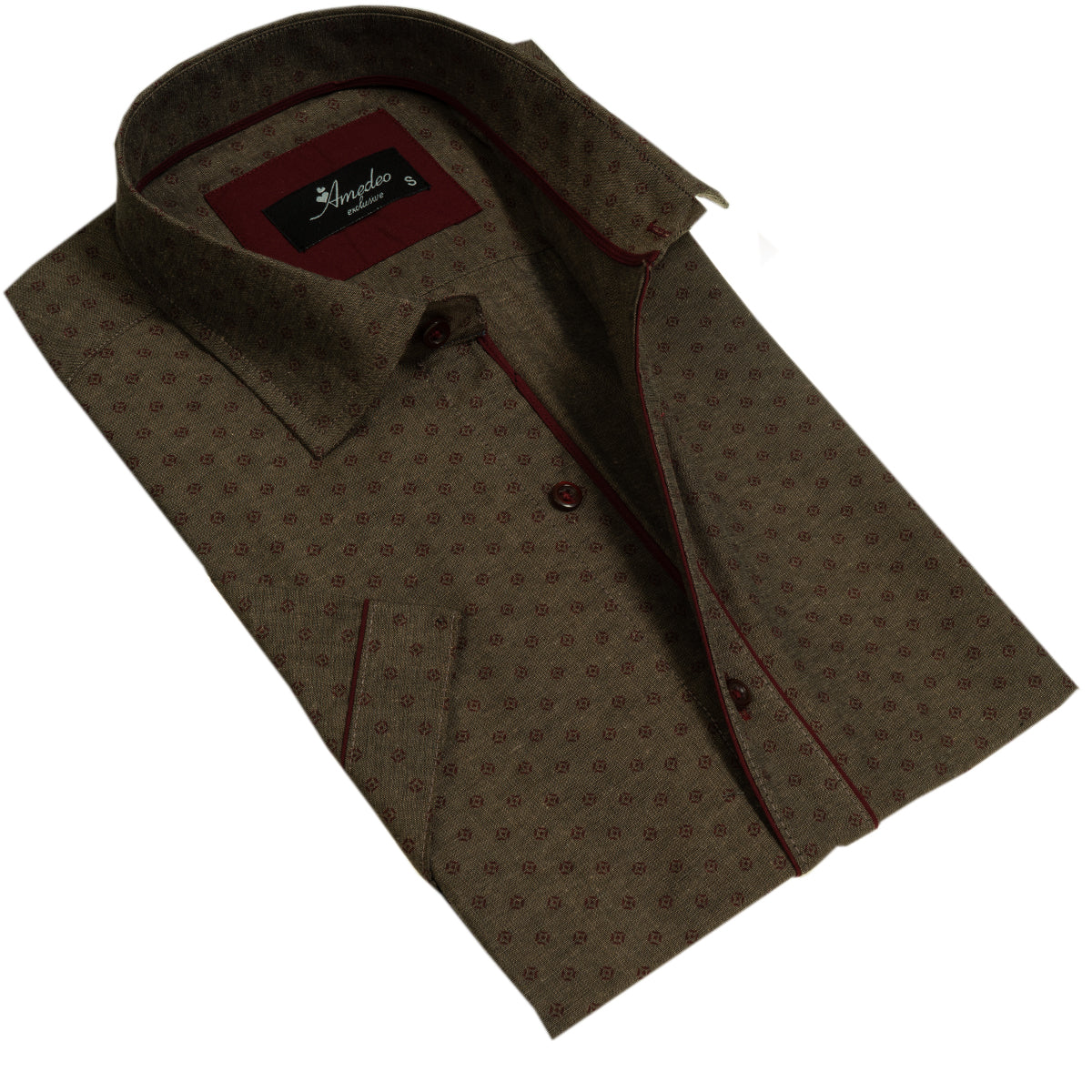 Brown Mens Short Sleeve Button up Shirts - Tailored Slim Fit Cotton Dress Shirts - Image 2