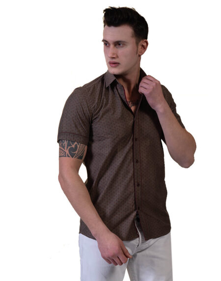 Brown Mens Short Sleeve Button up Shirts – Tailored Slim Fit Cotton Dress Shirts