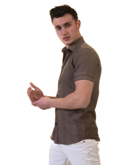 Brown Mens Short Sleeve Button up Shirts – Tailored Slim Fit Cotton Dress Shirts
