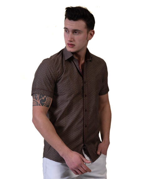 Brown Mens Short Sleeve Button up Shirts – Tailored Slim Fit Cotton Dress Shirts